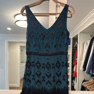 NWOT Nicole Miller silk beaded dress with feathers